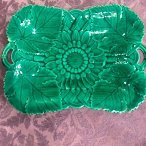 Green Leaf and Flower Ceramic Tray